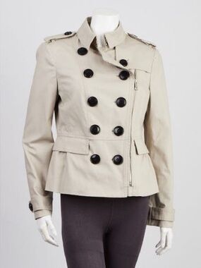 Authentic Burberry Brit Brookleigh Khaki Cotton Blend Classic Short Trench Coat.